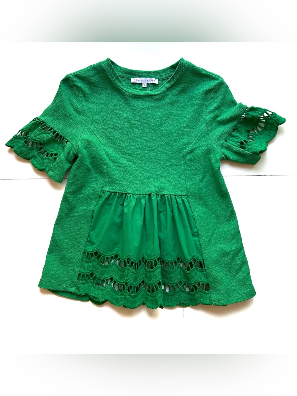 ENGLISH FACTORY Knit Eyelet Mixed T-Shirts - Picture 2 of 8